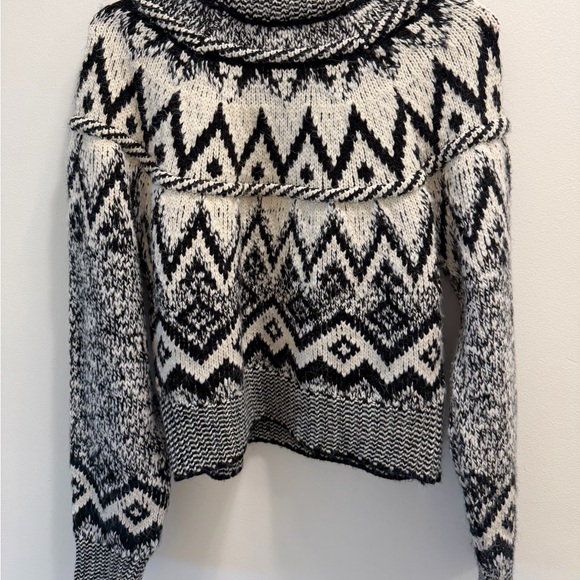 Zara Fair Isle Knit Sweater Black Cream Nordic Print Cozy Chunky - Picture 6 of 6